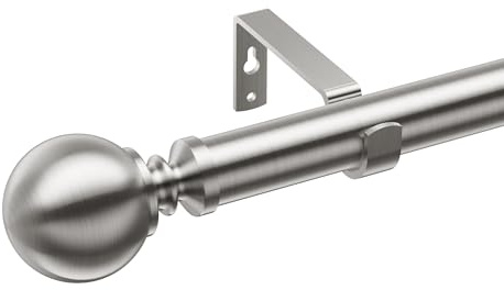 Plain Metal Ball Extendable Curtain Poles for Eyelet Curtain. Adjustable Heavy Duty Curtain Rods. Includes 60mm Ball Finials, Dia 25/28mm Rods, Brackets, Fittings. 120-210cm Brushed Nickel