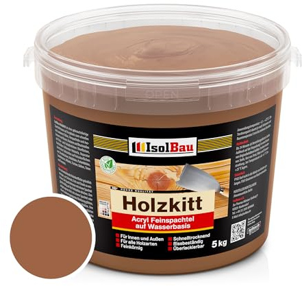 Isolbau Mastic bois 5 kg - Mastic pour extérieur et intérieur - Mastic de réparation - Mastic prêt à l'emploi - Séchage rapide - Noyer (n° 3)