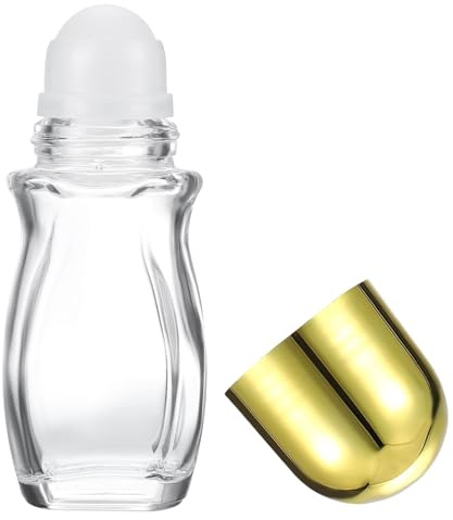 PATIKIL 50ml Glass Empty Roller Bottles, 1 Pcs Leak-Proof Massage Rollerball Container with Plastic Roller Ball for Storing Essential Oils Perfume, Gold
