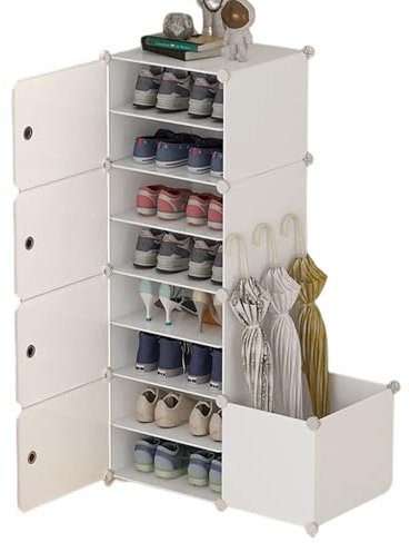 Shakub Schuhschrank mit 8 Fächern und Regenschirmlager, Schuhaufbewahrung für 16 Paar Schuhe, Modulares Kunststoff-Regal, Organizer für Flur, Schlafzimmer, Eingang