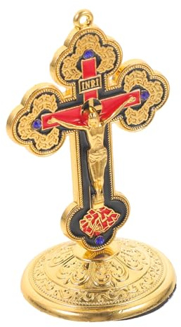 Cabilock Kreuzen Kette Mit Kreuz Kruzifix Stehend Kruzifix Halskette Statuen ständer Stehendes Katholisch Orthodoxe Kreuzkette Desktop Schmücken Zinklegierung Golden