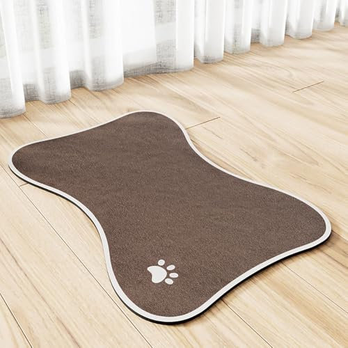 Mateju Napfunterlage Hund Katzen, Hund rutschfest Saugfähig Schnelltrocknend Futtermatte Hunde Katzen Matte, Form des Knochens Napfunterlage Katze Hundenapf Unterlage (Dunkelbraun,40x60cm)