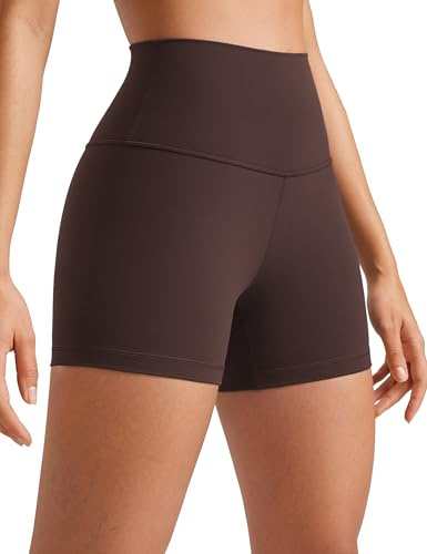 CRZ YOGA Butterluxe Biker Shorts 4'' - High Waisted Booty Workout Volleyball Yoga Womens Spandex Hot Fudge Brown Large