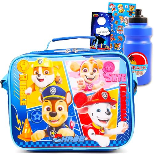 Paw Patrol Lonchera para niños – Paquete con bolsa de almuerzo más calcomanías, botella de agua reutilizable y más | Lonchera Paw Patrol para niños