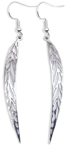 5cm Blatt Ohrringe Lang Edelstahl Feder Ohrhänger Damen Natur Boho Style | Leicht, Handgefertigter Statement Schmuck, Natur-inspiriert auffälliger Ohrhänger, Für Frauen, Geschenkbox inklusive