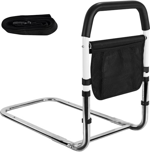 Bed Rails for Elderly Adults, Adjustable Height Bed Assist Rail with Storage Pocket, Safety Bed Guard/ Grab Bar/ Bed Cane/ Fall Prevention Bedside Handrail for Elderly, Pregnant, Mobility Support