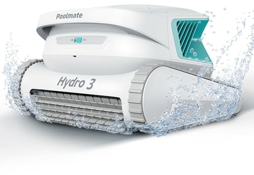 Poolmate Hydro 3 All-in-one Pool Vacuum Robot, 200mins Runtime Cordless Pool Cleaner, 2 150W Brushless Motor+Floor/Wall/Waterline Scrubber Brush,Ideal for Inground/Above-Ground Swimming Pools