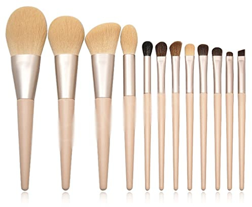 DYHWAC 12 Set di pennelli for Trucco con Manico in Legno Pennello for Cipria Pennello for Sopracciglia for ombretti