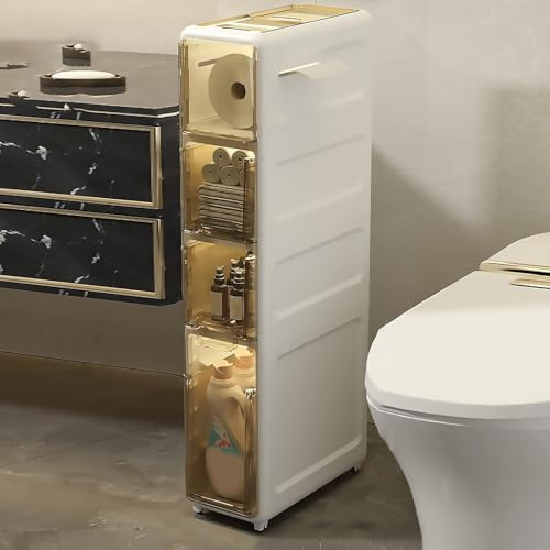 ASumPio Lagerschrank Hoher Schmaler Lagerschrank, Toilettenseiten-Lagerschrank Aus Kunststoff Mit Verbesserter Dicke Und Durchsichtigen Schubladen Und Rollen, Schmaler,One Color-4 Tier
