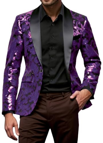 RUMAOZIA Blazer da uomo con paillettes, giacca da smoking, giacca da uomo con giacca lucida, abito da sposa, mese di carnevale, costume metallico