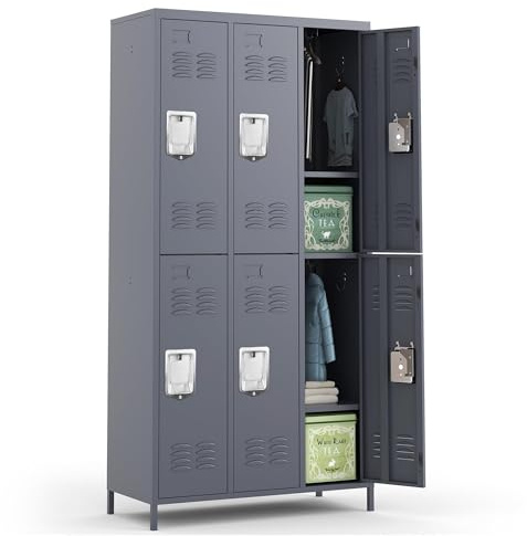 BIZOEIRON Metall Spind Schrank, Metallschrank Abschließbar, Mitarbeiter Schließfachschrank für Turnhalle, Schule, Büro, HxBxT 183 x 90 x 40 cm (6 Abteile, Grau)