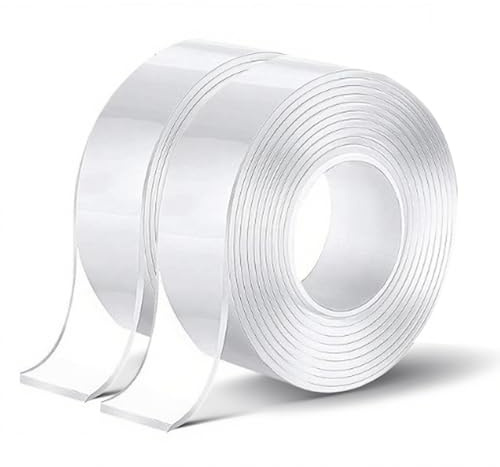 Mooedcoe Extra Starkes Nano-Klebeband – 2 Rollen Vorteilspack, Transparentes Doppelseitiges Acryl-Gel, Rückstandslos Entfernbar, Für Glatte Oberflächen