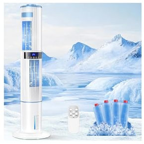 Mobile Air Conditioners, 46.06'' Tower Fan 65W Evaporative Air Cooler 60°/360° Automatic Oscillation, 10m/s Wind Speed 3 Mode 24H Timer Low Noise Remote Control w 4 Ice Box for Home/Bedroom/Office