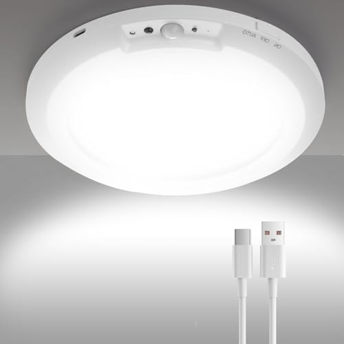 Rechargeable Motion Sensor Light with Remote - Magnetic Wireless Ceiling/Wall Lights,3 Dimmable Color Temperatures 10000mAh Battery Powered Pir Lights for Shed Loft Bathroom Garage cet 400LM (5V2A)