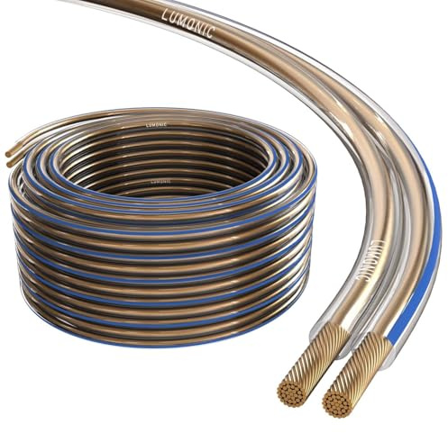 Lumonic Cavi per altoparlanti | 25m Trasparente | 2x 4mm² CCA | Marcatura blu Cavo per diffusori HiFi | Linea audio doppia