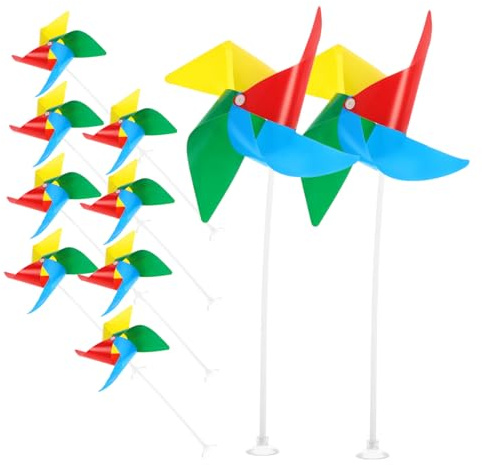 Beaupretty 10pcs Colorful Garden Windmill Ornaments with Hollow Rod and Suction Cup Easy Assembly Pinwheels for Classroom Kindergarten Outdoor National Day Decoration Vibrant Party Adornment