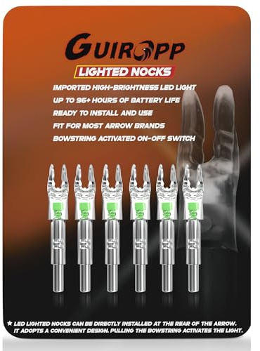 Guiropp Lighted Nocks for Arrows 6 Pcs, Imported High-Brightness Led Light. Up to 96+ Hours of Battery Life, Quality Replacement for Nockturnal Lighted Nocks.