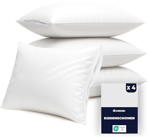 Dreamzie Kissenschoner 40x60 cm - 4er Set Wasserdicht - Milbenbezug Kissen für Allergiker, Oeko-Tex - Waschbar 90°C - Ideal für Kinder und empfindliche Haut