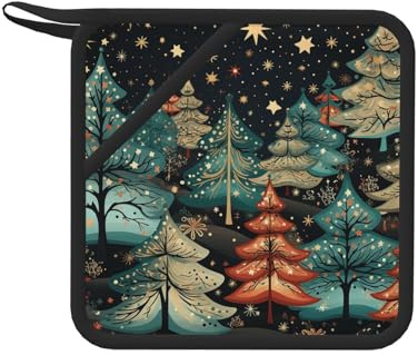 Set di 1 presina in silicone resistente al calore, con tasche, motivo natalizio, presine da forno, antiscivolo, per cucina, barbecue, accessori da cucina, 20 x 20 cm