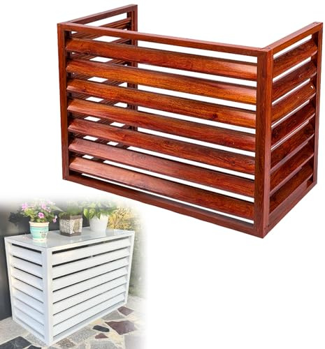 Copertura esterna resistente alle intemperie per condizionatore d'aria e pompa di calore in alluminio resistente con elegante design in legno, adatta a unità da 1,5 p, soluzione di protezione per