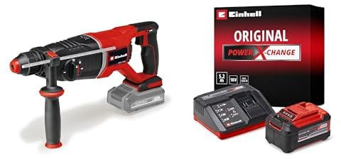 Einhell Professional Martillo perforador con batería TP-HD 18/26 D Li BL-Solo Power X-Change 18 V, sin escobillas, 2,6 J + Einhell Original Starter Kit PXC 18V 5.2Ah battery and fast charger