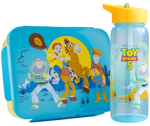 Get Trend Disney Toy Story Set Boite Repas et Gourde Enfant Fille, 1.75 L Bento Lunch Box avec Compartiments et 640 ML Sans BPA Gourde avec Paille, École ou Pique Nique, Cadeau Fille (Multi Spongebob)