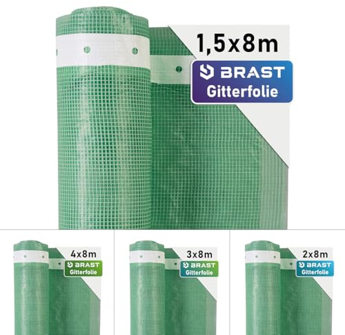 BRAST Gitterfolie Gewächshausfolie 250 g/m² | 20 Größen | Breite: 1,5–4m | Länge: 5–15m | Grün | verstärkter Nagelrand | UV-beständig lichtdurchlässig witterungsbeständig wasserdicht | 1,5x8m