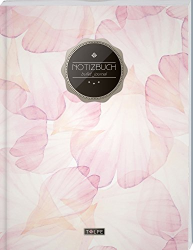 TULPE Bullet Journal A4 „C051 Blüten“ (140+ Seiten, Vintage Softcover, Punktkariertes Papier – Punktraster Notizbuch, Handlettering, Skizzenbuch, Zeichenbuch)