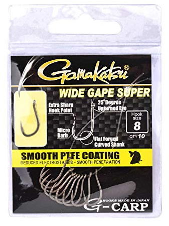 Gamakatsu Wide Gape Super Hook - 10 Karpfenhaken für Chodsystem & Stiff Rig, Angelhaken zum Karpfenangeln, Einzelhaken für Karpfen, Größe:6