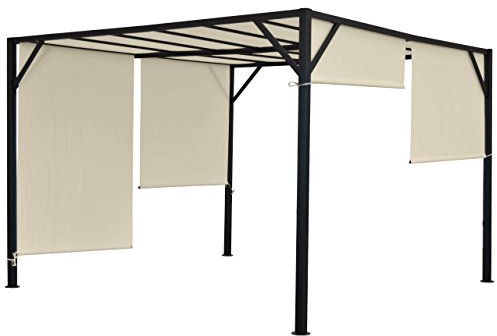 Mendler Pergola Baia, Garten Pavillon Terrassenüberdachung, stabiles 6cm-Stahl-Gestell + Schiebedach - 3x3m
