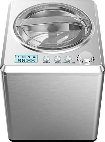Melissa 16310193 Sorbetière avec compresseur intégré - 2 L inox, 180 W - sans précongélation - écran LCD - maintien au froid - prépare glace - yaourt glacé et sorbet en 60 min