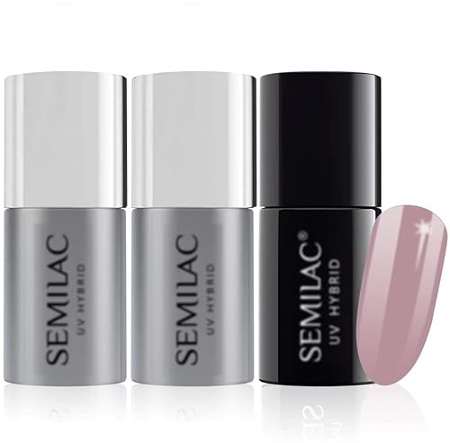 Semilac Base Coat, Top Coat & UV Gel Color Polish Langlebig, splitterfest & einfach aufzutragen 057 Nude Beige Rose Farbe UV Gel Nagellack Perfekt für Maniküre oder Pediküre