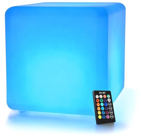 Mr.Go 12 Rechargeable Night Light Glowing LED Cube Stool, 16 Static Colors, 8 Dimmable Brightness, Colour Change Mood Light Rgb Cube Table Waterproof Garden Light with Remote for Indoor Outdoor Decor