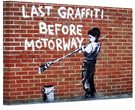 Banksy Bilder - Last Graffiti Before Motorway 50x70cm - Leinwanddrucke/Wandbilder Street Art Graffiti Kunstdruck 2cm (div. Varianten/Größen) - Leinwandbild Wandbild/fertig zum aufhängen