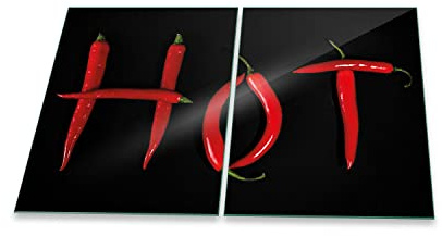 decorwelt | Herdabdeckplatten 2x40x52 cm 2-Teilig Paprika Rot Ceranfeldabdeckung Universal Spritzschutz Glas Deko Elektroherd Induktion für Kochplatten Herdschutz Schneidebrett Sicherheitsglas