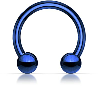 Monster Piercing 16 Gauge - 12 MM Durchmesser blau eloxiert 316L Chirurgenstahl CBB Hufeisen Septum mit Kugelnasenring Piercingschmuck