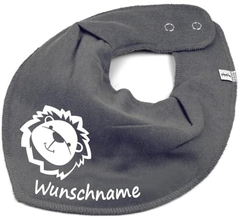 HALSTUCH mit Namen oder Text personalisiert für Baby oder Kind aus Baumwolle in Einheitsgröße Löwe dunkelgrau