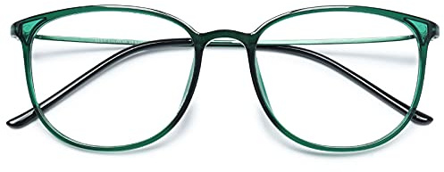 KOOSUFA Klassische Retro Brillengestelle Nerdbrille Herren Damen Dünne Brille Ohne Sehstärke Streberbrille Groß Pantobrille Ultra Licht TR90 Brillenfassung mit Etui (Grün)