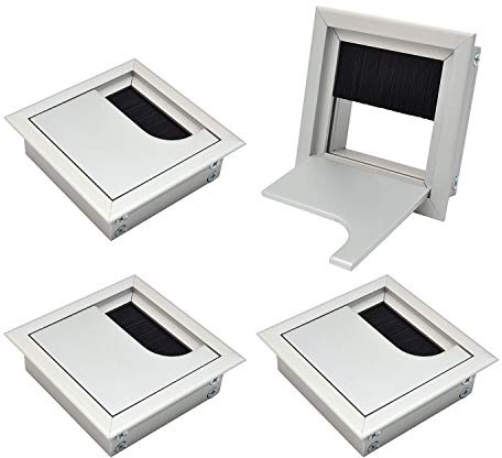 LIKERAINY Kabeldurchführung Kabeldurchlass Eckig 80x80mm mit Bürstendichtung aus Aluminium Silber Eloxiert zum Einfügen am Schreibtisch Kabelorganisation für Möbel Kabeldurchlass 4 Stück