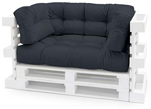 Spatium Palettenkissen Set abnehmbar Bezug wasserdicht gesteppt Palettenauflage Palettenpolster Palettensofa Palettenmöbel Anthrazit 4er Set