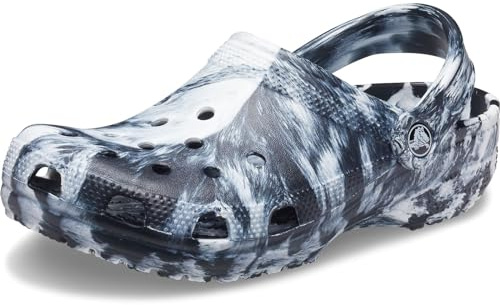 Crocs Unisex Classic Marbled Clog Tofflor, Vit, Svart, 36/37 EU