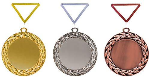 Henecka 🥇 🥈 🥉 Medaillen, Siegerkranz Medaillen mit individuellem 50 mm Sport-Jubiläum-Motiv-Emblem & Wunschgravur, inklusive Halsband, wählbar in Gold, Silber, Bronze (Gold)