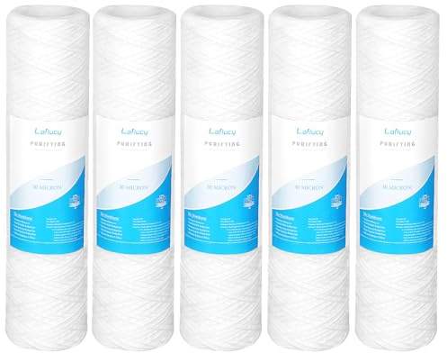 Lafiucy 30 Micron 10 x 2.5 String Wound Sediment Water Filter Cartridge,5 Pack,Whole House Sediment Filtration, Universal Replacement for Most 10 inch RO Unit