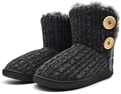 KuaiLu Zapatillas Casa Bota Mujer Invierno Cerradas Babuchas Señoras Caliente Peluche Lana Pelo Altas Pantuflas Botines Comoda Pantufas Mulher Calcetines Interior Patucos Slippers Negro 38-39 EU