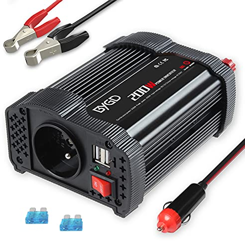BYGD Convertisseur 12v 220v 200W / 400W onduleur de Voiture, avec 3.1A Double transformateur de Chargeur Rapide USB multicolore
