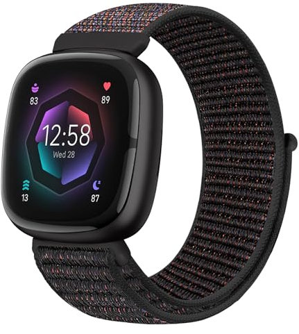 Runostrich Nylon Armband Kompatibel mit Fitbit Versa 4/Fitbit Sense 2/Fitbit Versa 3/Fitbit Sense, Weich Atmungsaktiver Sport Armband Verstellbares Ersatzband Damen Herren
