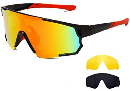 Long Keeper Fahrradbrille, Sportbrille Radbrille UV400 Schutz mit 3 Wechselobjektiven, Polarisierte Sport Sonnenbrille Herren Damen für Rennrad MTB Fahrrad