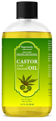 Supremely Cold Pressed Pure Castor Oil 500ml 100% Natural Vegan Hexane-Free for Hair Growth and Eyelashes Eyebrows, Softer Skin and Face Nails Beard Body