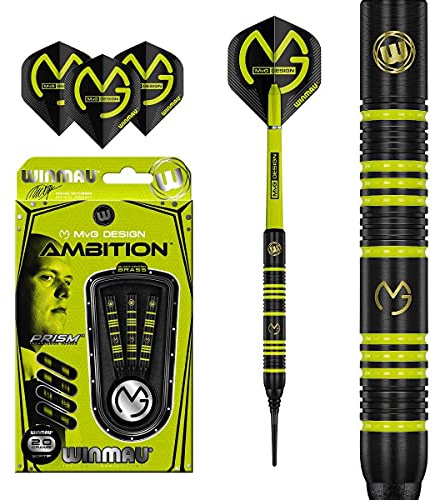 Dartfellas Winmau Michael Van Gerwen Ambition - Dardos de Punta Suave de latón Recubierto de 20 Gramos - MvG
