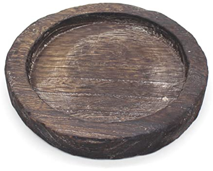 CVHOMEDECO. Primitives Solid Wood Decorative Plate Vintage Round Hand Carved Wooden Candle Plate Rustic Treenware Home and Office Décor Art, Dia. 8 Inch
